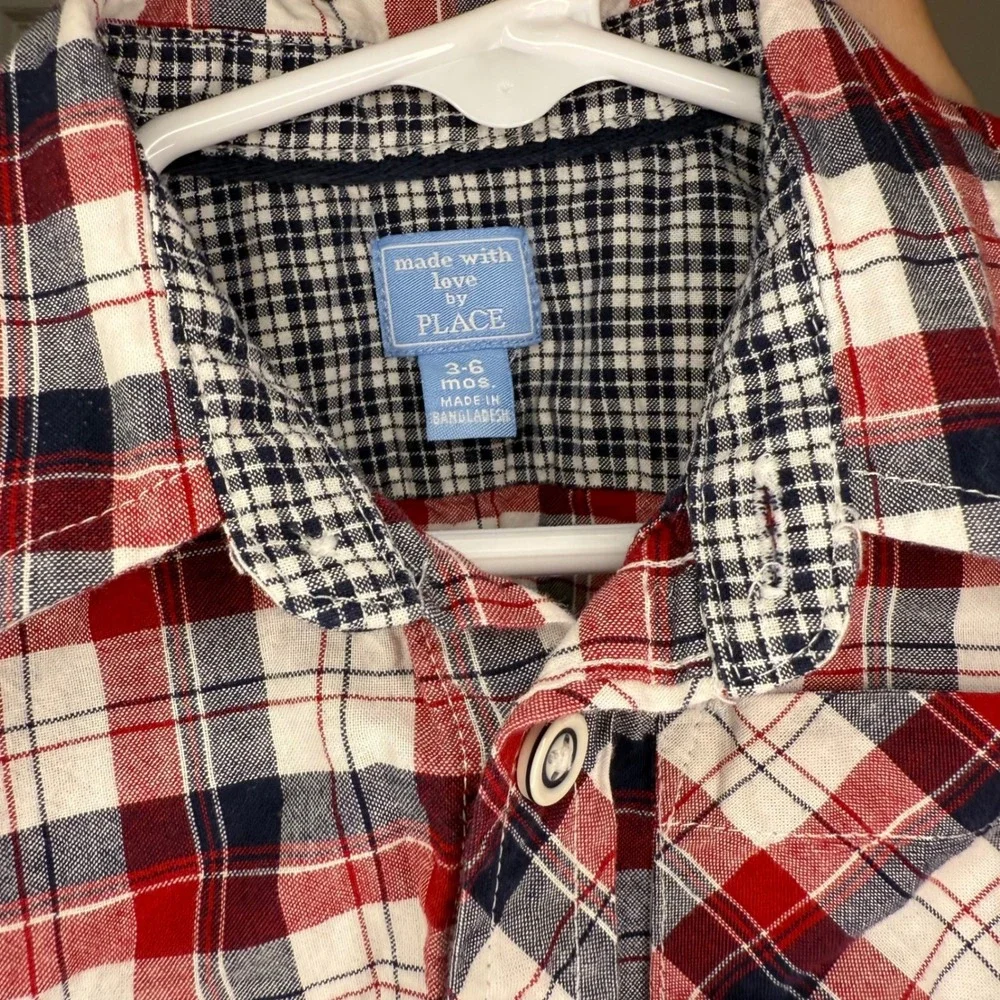 The Children's Place Baby Boy Plaid Short Sleeve Button Up Shirt Size 3-6 Months